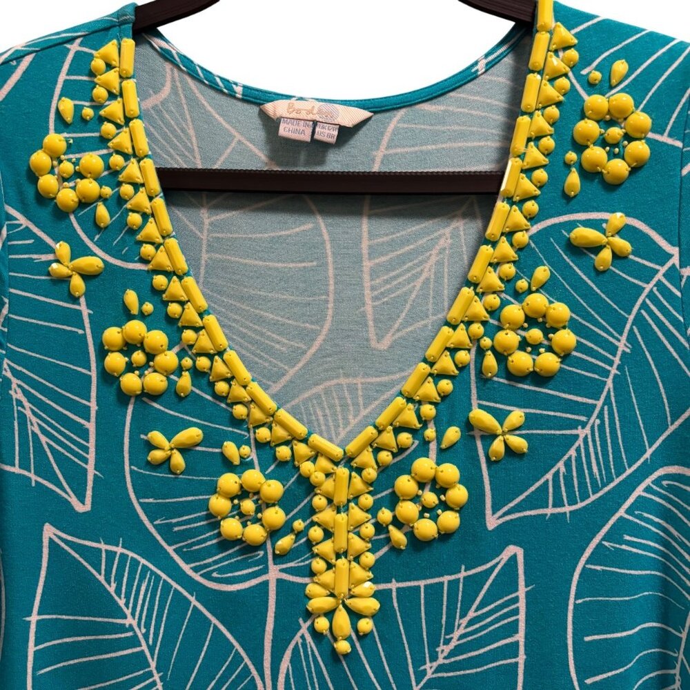 Boden Freya Teal Leaf Print Dress Size 8 - Picture 5 of 8